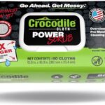 Crocodile Cloth PowerSCRUB Cleaning Wipes  80 (15" x 10") Dual-Surface Cloths, Heavy-Duty, Moist, Absorbent, & Disposable - Safe on Skin & Multiple Surfaces