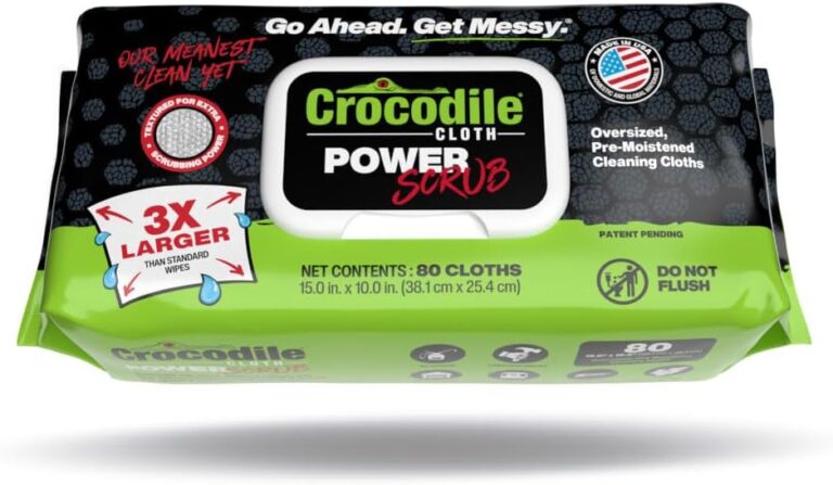Crocodile Cloth PowerSCRUB Cleaning Wipes  80 (15" x 10") Dual-Surface Cloths, Heavy-Duty, Moist, Absorbent, & Disposable - Safe on Skin & Multiple Surfaces