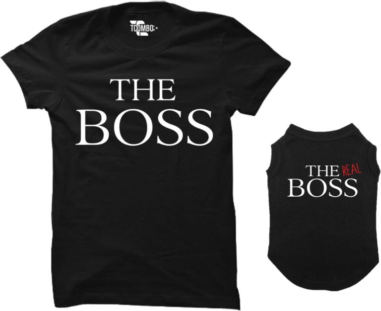 Tcombo The Boss/The Real Boss Matching Dog Shirt & Women's T-Shirt (Black, 2X-Large Womens/Medium Dog)