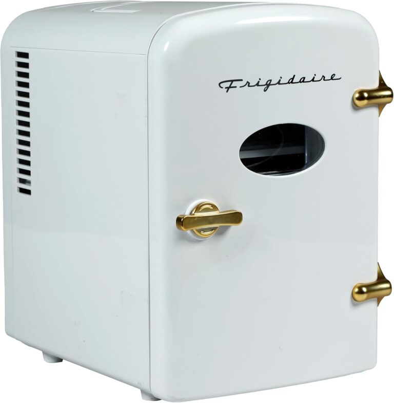Frigidaire Retro Mini Personal Fridge Cooler, Holds up to 9 Cans, Portable for Car, Office, Bedroom, Dorm Room, or Cabin, Includes 110V AC and 12V DC cords - White Gold (Special Edition Color)