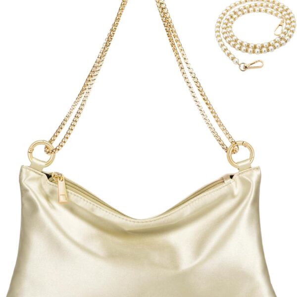 MGBPEI Women Satin Evening Handbag Wedding Prom Clutch Purse Formal Cocktail Party Clutches Shoulder Bag with 2 Bag Chains