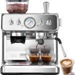 COWSAR 20 Bar Espresso Machine with Grinder & Milk Frother Steam Wand, 58mm Expresso Coffee machines, Commercial Stainless Steel Coffee Maker for Cappuccino and Latte, Perfect for Home Caf-Sliver