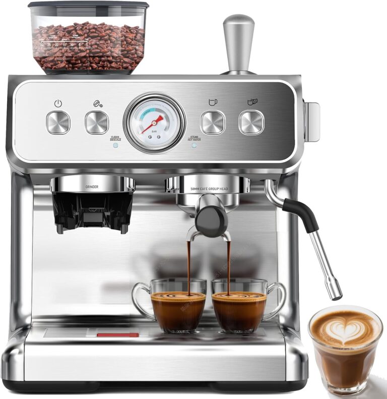 COWSAR 20 Bar Espresso Machine with Grinder & Milk Frother Steam Wand, 58mm Expresso Coffee machines, Commercial Stainless Steel Coffee Maker for Cappuccino and Latte, Perfect for Home Caf-Sliver