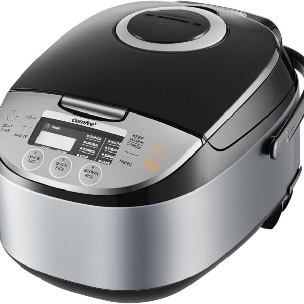 COMFEE' Rice Cooker 12 Cups Cooked/6 Cups Uncooked, Portable Non-Stick Rice Maker, Japanese Rice Cooker with Fuzzy Logic Technology, 24-Hour Timer Delay, 11 Presets, Steamer, Fast Cooker, Grain Cooker, Black
