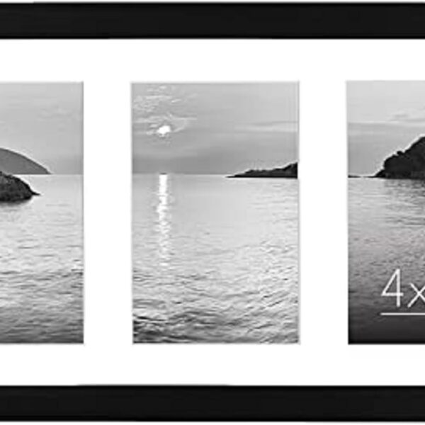 Americanflat 4x6 Collage Picture Frame with Shatter-Resistant Glass - Fits Three 4x6 Photos or Use as One 8x16 Picture Frame - Signature Collection - Collage Frames for Tabletop and Wall - Black