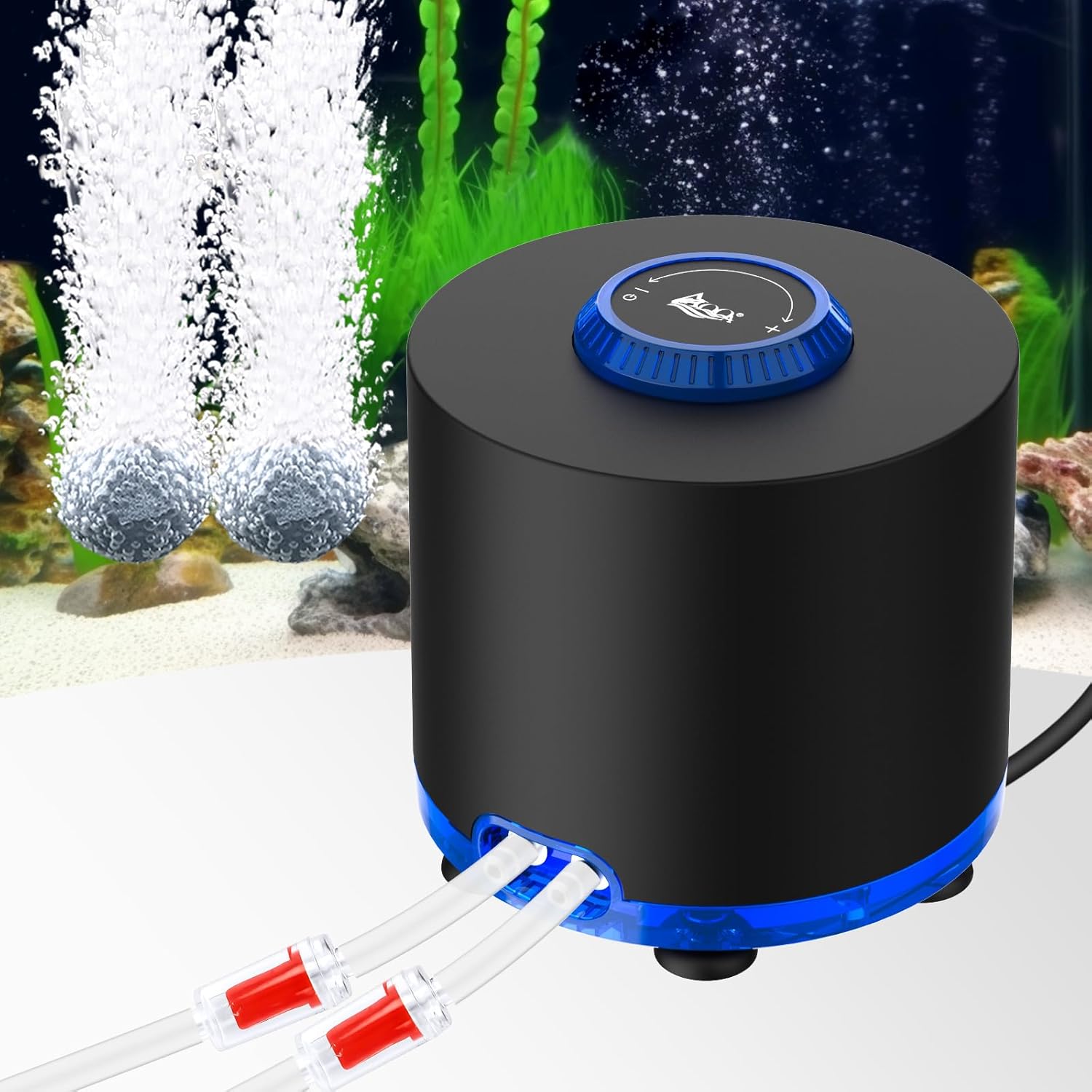 AQQA Aquarium Air Pump, Quiet Powerful Fish Tank Air Pump 3W/6W/10W with Stainless Steel Dual Outlet, Adjustable Oxygen Aerator Pump with Air Stone Bubbler for Fish Tank Up to 200 Gallon 3W (Tubby) AQQA Aquarium Air Pump, Quiet Powerful Fish Tank Air Pump 3W/6W/10W with Stainless Steel Dual Outlet, Adjustable Oxygen Aerator Pump with Air Stone Bubbler for Fish Tank Up to 200 Gallon 3W (Tubby)