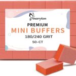 Maryton Mini Nail Buffer Blocks - 180/240 Grit Professional Salon Orange Buffers - Buff Nails Prior to Application of Gel Polish, Acrylic, 50 Count