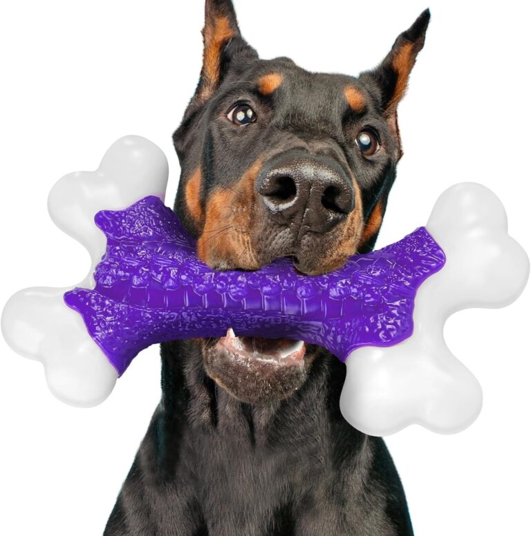 Kseroo Indestructible Dog Toys for Aggressive Chewers: Bacon Flavored Hard Nylon Bone Chew Toys, Tough Dog Chew Toys for Large Dogs, Dog Toys to Keep Them Busy for Medium Large Breed, Purple