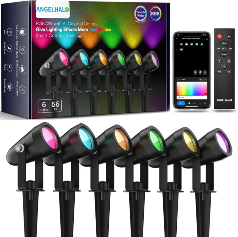 ANGELHALO Smart Landscape Spotlights, Low Voltage IP65 Waterproof Outdoor Spotlights Compatible with APP/Voice/Alexa Control, Color Changing Lights for Yard Garden Pathway Lawn, 6 Pack