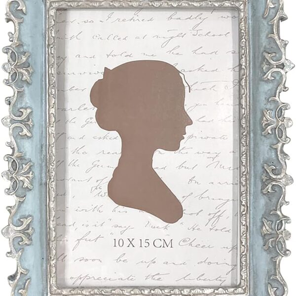 AELS 4x6 Inch Vintage Picture Frame, Elegant Antique Photo Frames with Glass Front, Photo Display, Tabletop Wall Hanging, Gift Ideas, Vine Pattern, Silver & Light Blue