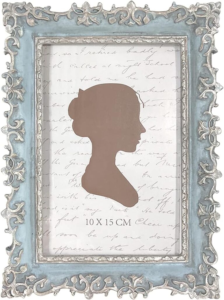 AELS 4x6 Inch Vintage Picture Frame, Elegant Antique Photo Frames with Glass Front, Photo Display, Tabletop Wall Hanging, Gift Ideas, Vine Pattern, Silver & Light Blue