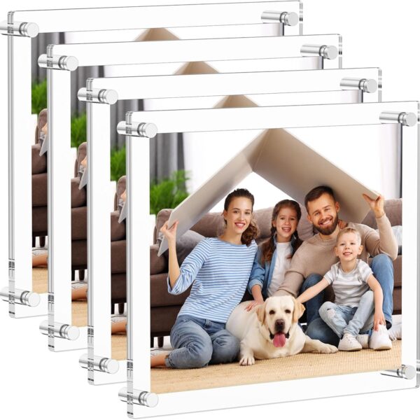 AITEE 8.5x11 Acrylic Picture frame 4 Packs,Modern Hanging Transparent Lucite Square Frames for Photo Diploma Degree Certificate Art Wedding Gallery Display, Double Panel