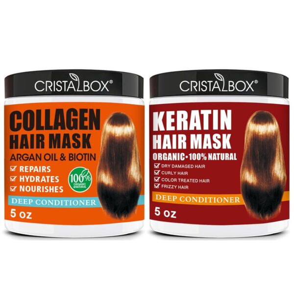 2 Pack Collagen Hair Mask & Keratin Hair Mask,Keratin Hair Treatment,Repair Treatment Deep Conditioning Hair Treatment Mask for Damaged Hair,Hydrating Conditioner with Argan Oil for Dry Hair