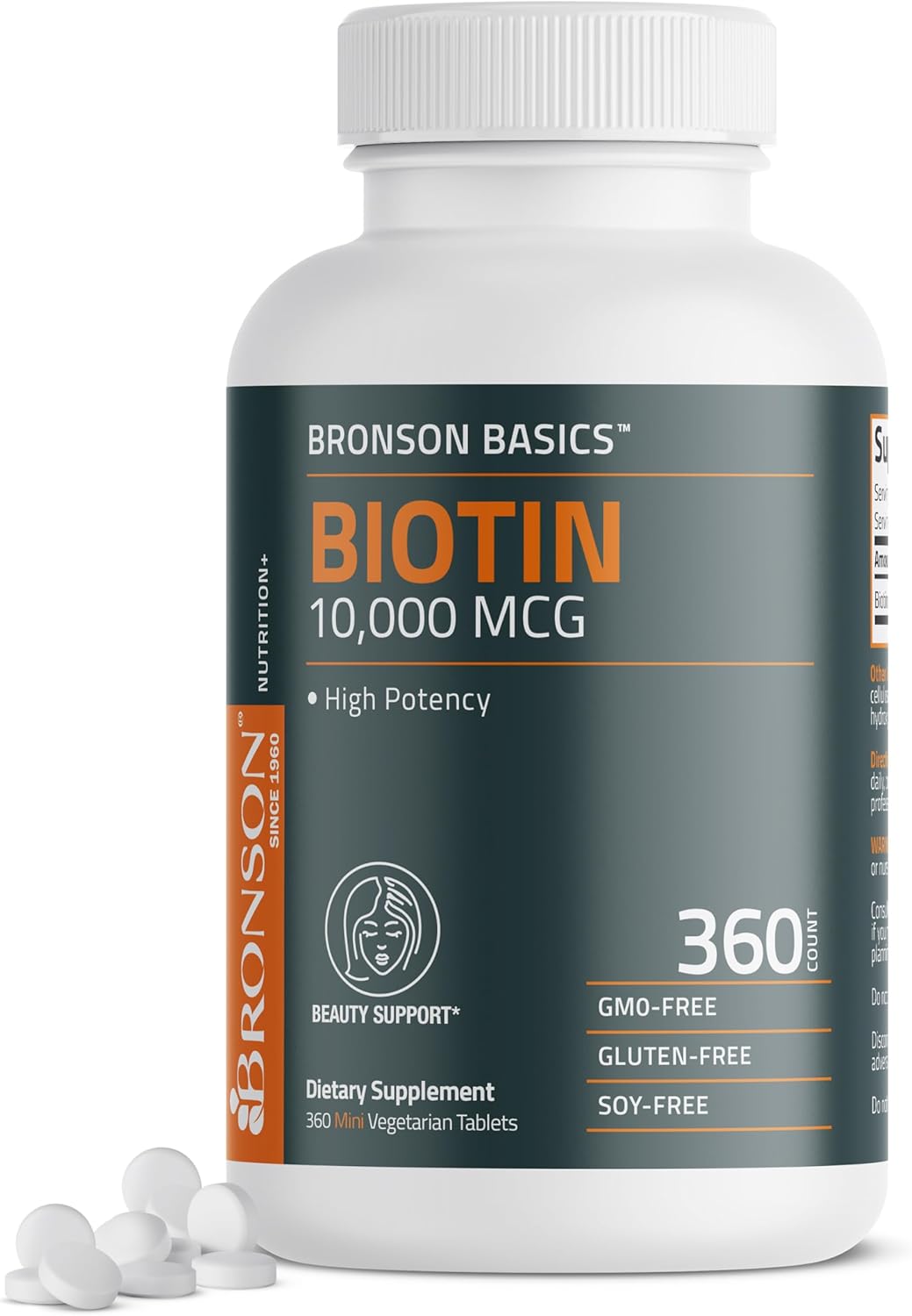 Bronson Biotin 10,000mcg, Supports Healthy Hair, Skin and Nails, Vegetarian, Non-GMO, 360 Tablets Bronson Biotin 10,000mcg, Supports Healthy Hair, Skin and Nails, Vegetarian, Non-GMO, 360 Tablets