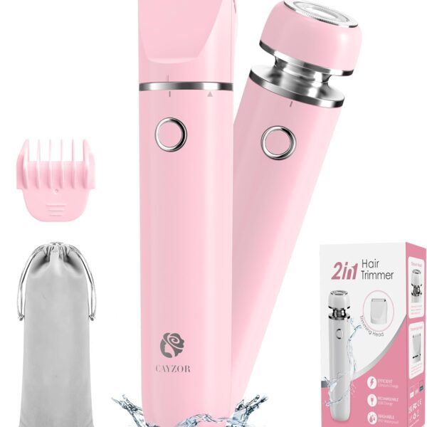 Cayzor Bikini Trimmer and Shaver Kit for Women - 2-in-1 Wet/Dry Electric Body Hair Trimmer Facial Hair Removal Cordless Waterproof Bikini Shaver Razor for Face Lip Chin Pubic Underarm Legs