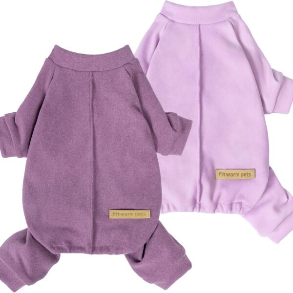 Fitwarm 2 Pack Lightweight Fleece Dog Pajamas, Warm Winter Dog Clothes for Small Dogs Boy Girl, Cozy Pet Onesie with Feet, Violet Purple, Medium