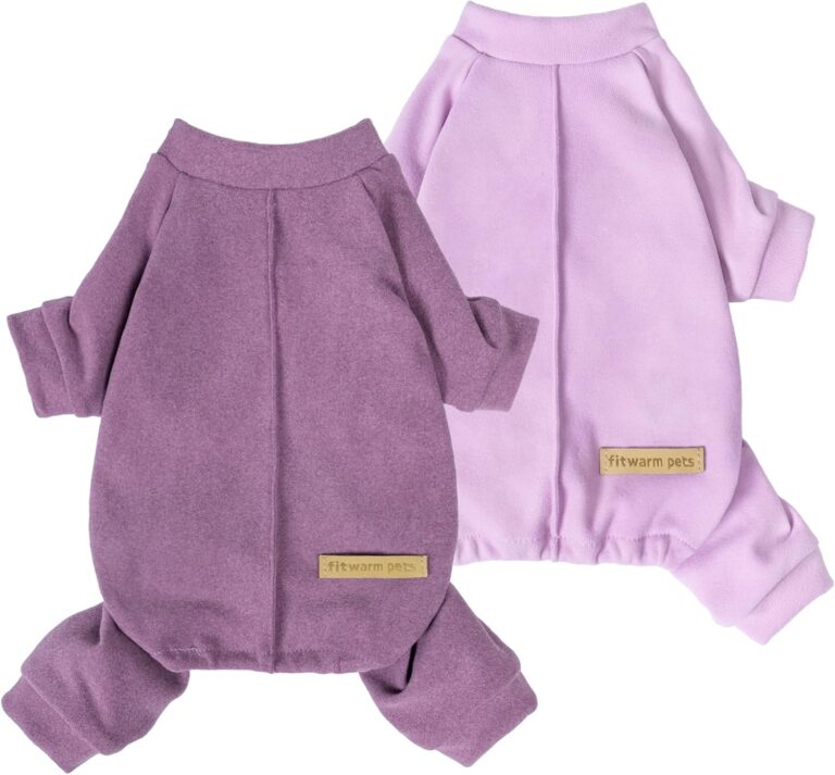 Fitwarm 2 Pack Lightweight Fleece Dog Pajamas, Warm Winter Dog Clothes for Small Dogs Boy Girl, Cozy Pet Onesie with Feet, Violet Purple, Medium