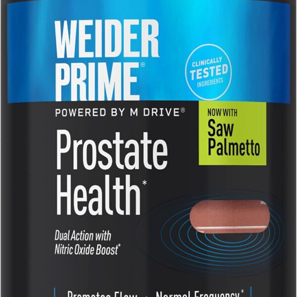 Weider Prime Prostate Health - Dual Action with Nitric Oxide Boost - Plant-Based Support for Prostate & Urinary Health - Mens Wellness Formula with Flowens - Gluten-Free & Non-GMO - 60 Capsules
