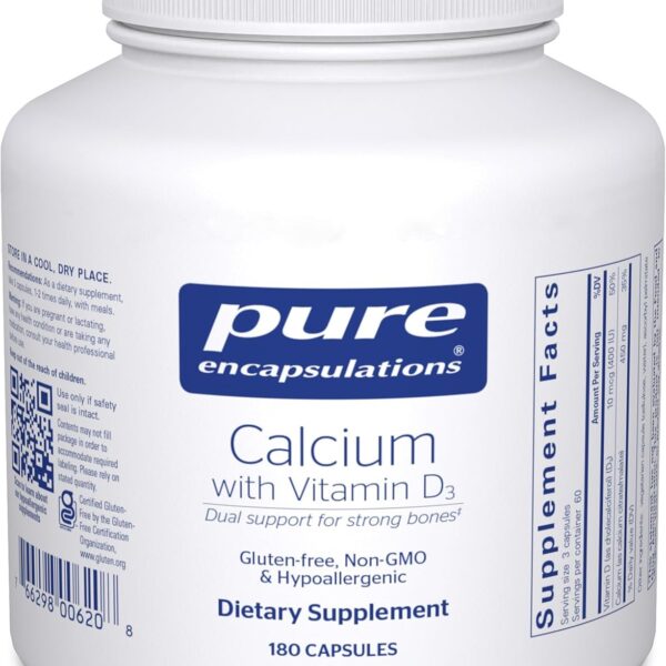 Pure Encapsulations Calcium with Vitamin D3 | Dietary Supplement to Support Bone, Colon, and Cardiovascular Health* | 180 Capsules