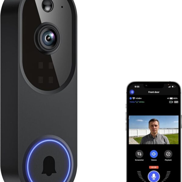 Doorbell Camera M52, Security Camera Outdoor/Indoor, 1080 HD with Night Vision, 4 Infrared Lights, 120 Wide View, Motion Detection Notification, Works with Smartphone, Wireless, Online Support