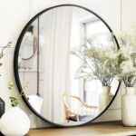 Round Mirror 28 inch, Round Black Mirror, Circle Bathroom Mirrors Metal Frame, Wall Mounted Circle Mirrors for Bathroom, Living Room, Hallway, Farmhouse.