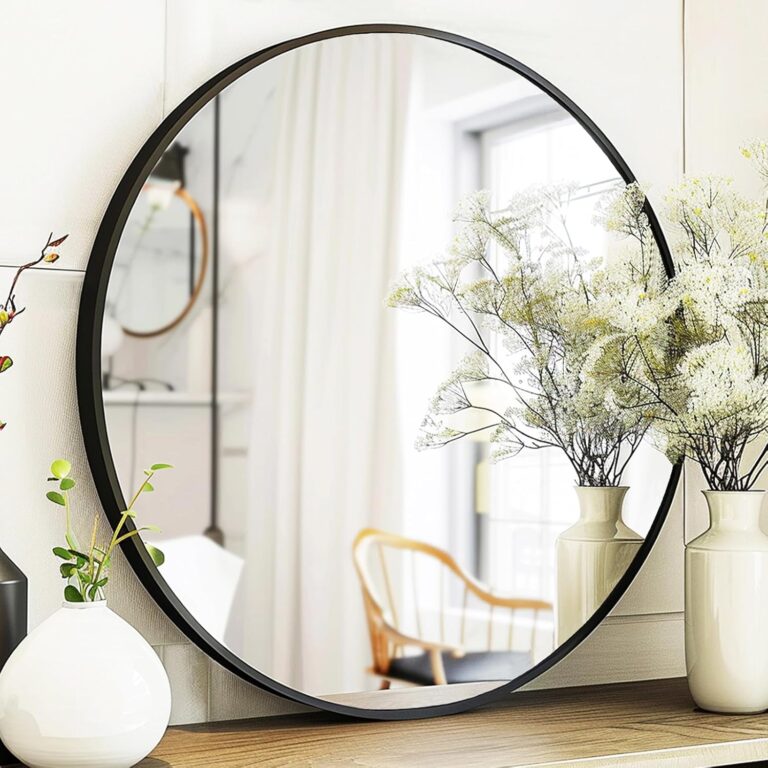 Round Mirror 28 inch, Round Black Mirror, Circle Bathroom Mirrors Metal Frame, Wall Mounted Circle Mirrors for Bathroom, Living Room, Hallway, Farmhouse.
