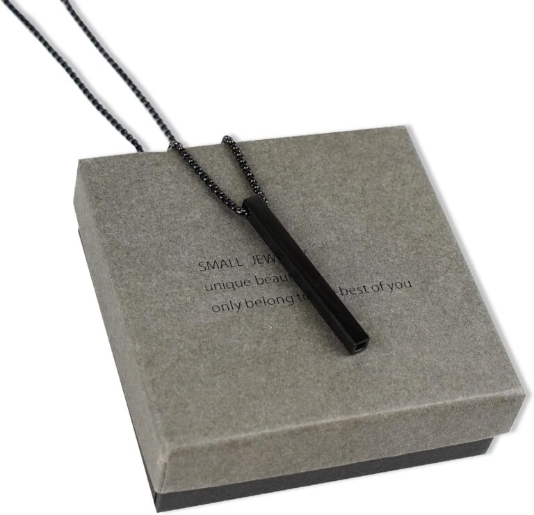 Breathing Necklace for Anxiety Relief & Quit Smoking  Stainless Steel Mindful Breath Tool for Meditation & Stress Relief  Wellness Gift for Men and Women (Black)