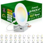 zouzai 20 Pack 4 Inch Ultra-Thin LED Recessed Ceiling Light with Junction Box 5CCT Adjustable Dimmable Can-Killer Downlight - ETL and Energy Star Certified