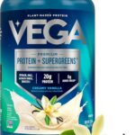 Vega Premium Protein + Supergreens - 20g Protein, Creamy Vanilla, 25 Servings, Spinach,Kale, Alfalfa Grass, Broccoli, 0g Added Sugar, Non-GMO, Gluten Free, Dairy Free, 1.68 lbs (Packaging May Vary)
