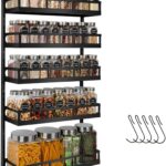 X-cosrack Wall Mount Spice Rack Organizer 5 Tier Height-Adjustable Hanging Spice Shelf Storage for Kitchen Pantry Cabinet, Dual-Use Seasoning Holder Rack with Hooks, Black-Patented