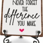 Wooden Motivational Office Desk Decor 4in - Never Forget The Difference You Make - Positive Reminder Inspirational Plaque with Stand for Home Office Desk Decor & Accessories Gift for Women Men- A17