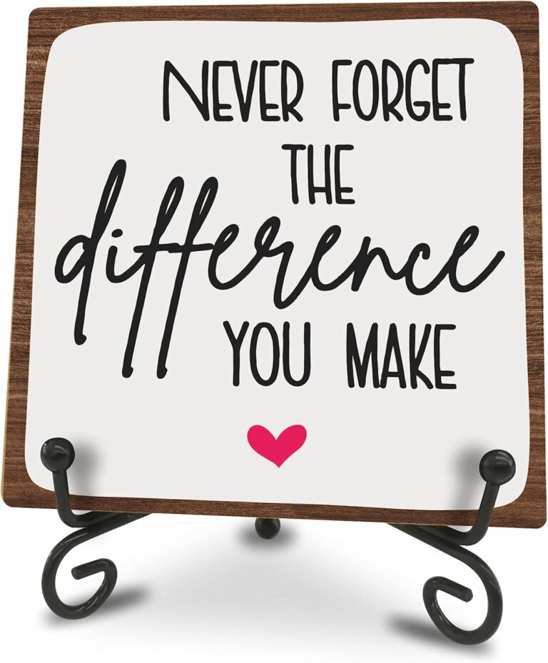 Wooden Motivational Office Desk Decor 4in - Never Forget The Difference You Make - Positive Reminder Inspirational Plaque with Stand for Home Office Desk Decor & Accessories Gift for Women Men- A17