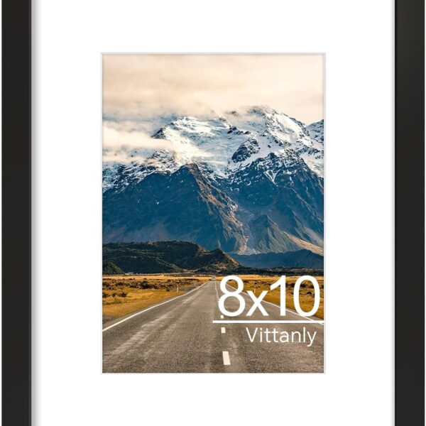 Vittanly 8x10 Picture Frame, Display Photo 5x7 with Mat or 8x10 without Mat, Picture Frames for Wall or Tabletop, Perfect for Home Decor and Presents, Black, 1 Pack