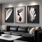 Large Framed Black and White Abstract Wall Art for Living Room, 3 Piece Modern Contemporary Pictures Artwork Decor, Geometric Luxury Bright Style Prints Paintings for Hallway and Office 24x36 Inch