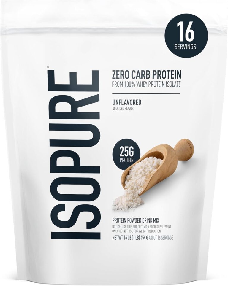 Isopure Zero Carb 100% Pure Whey Isolate Protein Powder, Gluten Free, with Vitamins, Unflavored, 25g Protein Per Serving, 1 Lb, 16 Servings (Packaging May Vary)