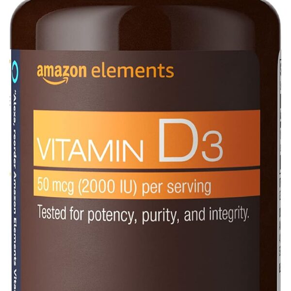 Amazon Elements - Vitamin D3, 2000 IU, 180 Softgels, 6 month supply (Packaging may vary), Supports Strong Bones and Immune Health