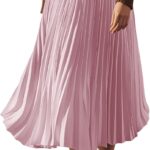 GRACE KARIN Pleated Midi Skirt for Women,Summer Chiffon Elastic High Waist Knee Length Skirts, Swing A-Line Boho Outfits