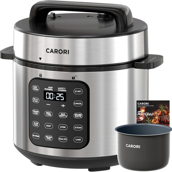 Electric Pressure Cooker 6 Quart Silver, Non-stick Pot, 9-in-1 Instant Pot, 12 Preset Functions with Touchscreen, Safe Steam Release, Stew, Slow Cook, Rice, Saut, Warmer