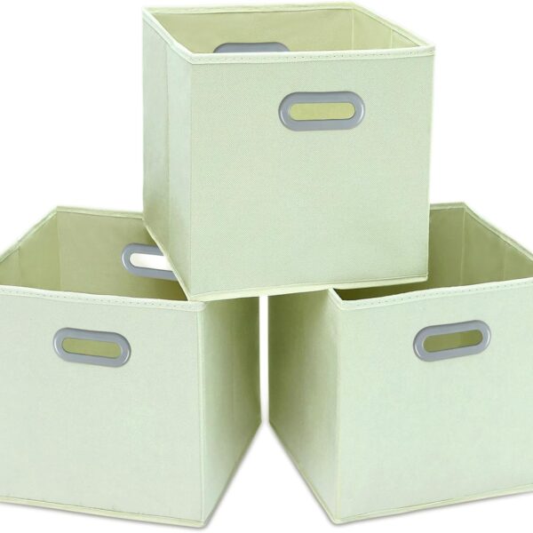 STOREONE Fabric Storage Bins Cubes Baskets Containers-(11X11X11) with Dual Handles Cube Storage Organizer Bins for Shelf Closet, Bedroom Organizers, Foldable Set of 3 (Creamy- White )