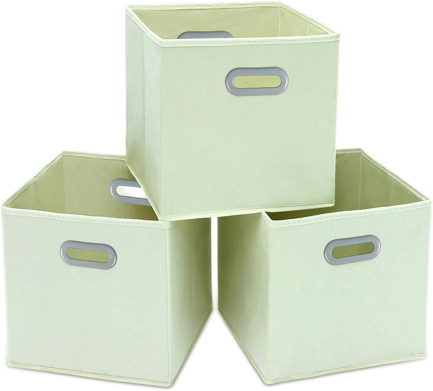 STOREONE Fabric Storage Bins Cubes Baskets Containers-(11X11X11) with Dual Handles Cube Storage Organizer Bins for Shelf Closet, Bedroom Organizers, Foldable Set of 3 (Creamy- White ) STOREONE Fabric Storage Bins Cubes Baskets Containers-(11X11X11) with Dual Handles Cube Storage Organizer Bins for Shelf Closet, Bedroom Organizers, Foldable Set of 3 (Creamy- White )