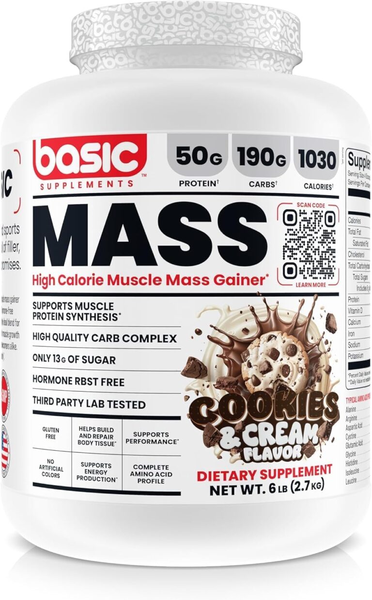 Mass Gainer Protein Powder, Supports Muscle Growth & Recovery, 50g Protein, 190g Carbs, 1030 Calories, Gluten-Free, RBST-Free, No Artificial Colors