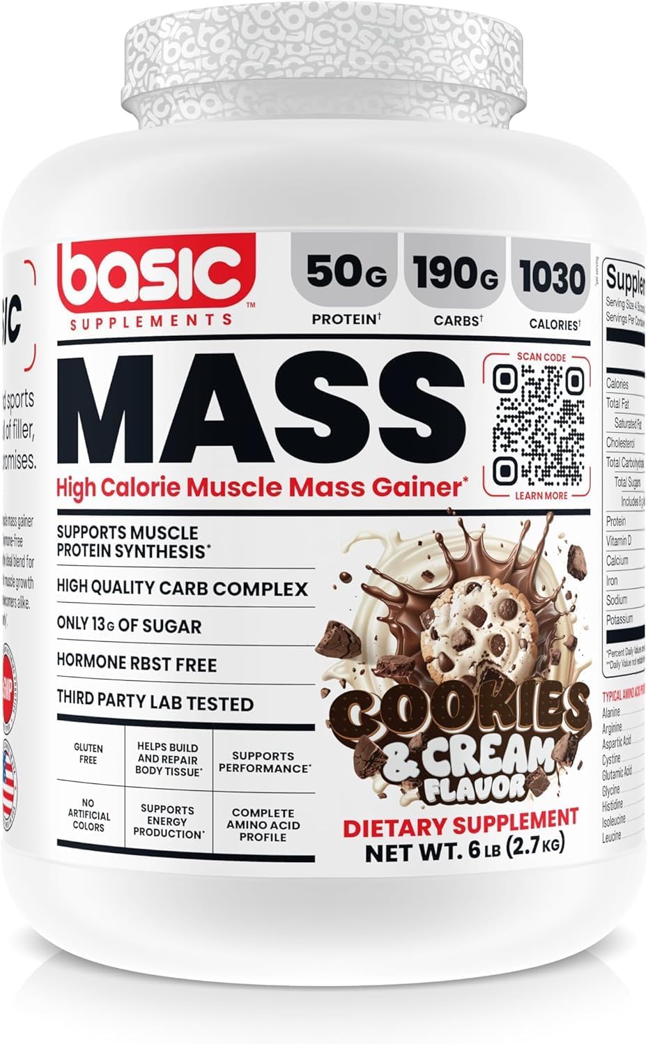 Mass Gainer Protein Powder, Supports Muscle Growth & Recovery, 50g Protein, 190g Carbs, 1030 Calories, Gluten-Free, RBST-Free, No Artificial Colors Mass Gainer Protein Powder, Supports Muscle Growth & Recovery, 50g Protein, 190g Carbs, 1030 Calories, Gluten-Free, RBST-Free, No Artificial Colors