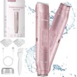 Bikini Trimmer for Women - 2 in 1 Electric Razors for Women - Dual Head Electric Shaver - IPX7 Waterproof Wet & Dry Use Body Hair Trimmer and Facial Hair Remover for Bikini Underarm Leg Arm