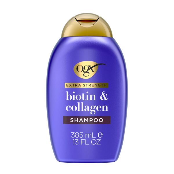 OGX Thick & Full + Biotin Collagen Extra Strength Volumizing Shampoo with Vitamin B7 Hydrolyzed Wheat Protein for Fine Hair. Sulfate-Free Surfactants Thicker, Fuller Hair, 13 Fl Oz