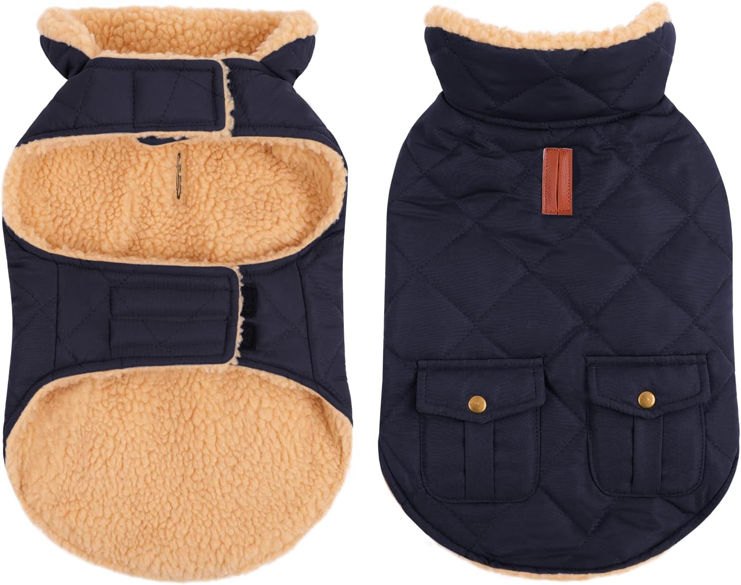 Queenmore Warm Puffer Dog Jacket, Quilting Winter Coat Ultra Thick Plush Lining with Storage Pockets (Dark Navy, X-Small) Queenmore Warm Puffer Dog Jacket, Quilting Winter Coat Ultra Thick Plush Lining with Storage Pockets (Dark Navy, X-Small)