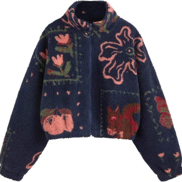 CIDER Sherpa Jacket Women Fleece Jacket Turtle Neck Floral Cropped Graphic Zipper Jacket for Winter