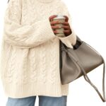 Okiwam Women's Oversized Sweaters Crewneck Cable Knit Pullover Casual Loose Fall Outfits Spring Fashion Clothes 2026