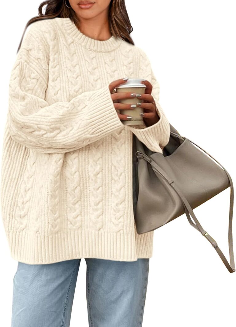 Okiwam Women's Oversized Sweaters Crewneck Cable Knit Pullover Casual Loose Fall Outfits Spring Fashion Clothes 2026
