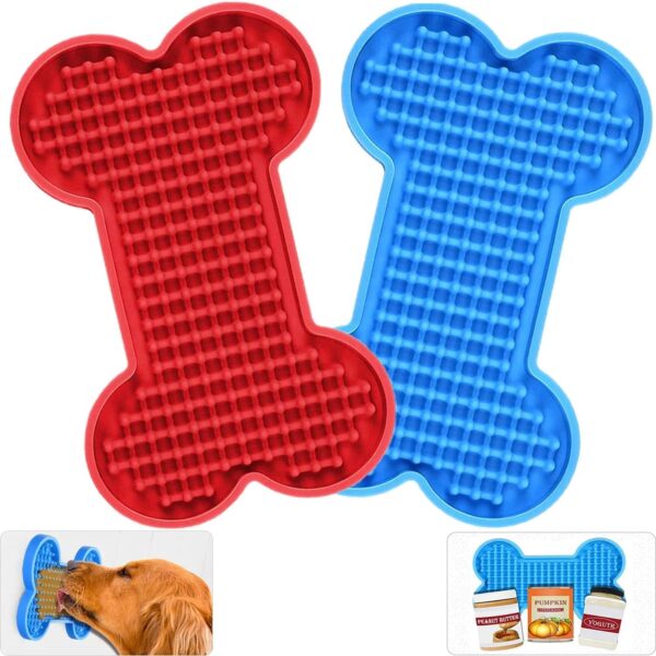 Lick Mat for Dogs - 2 Pack Peanut Butter Licking Mats, Slow Feeding Bowl, Tattoo and Anxiety Reducer for Pet Food, Yogurt, Bath, Grooming and Training