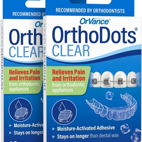 OrthoDots CLEAR  24-Hour Protection | Sticks Better than Dental Wax | Moisture Activated Braces Wax Alternative for Pain Caused by Braces, Clear Aligner Trays, and Other Orthodontic Appliances